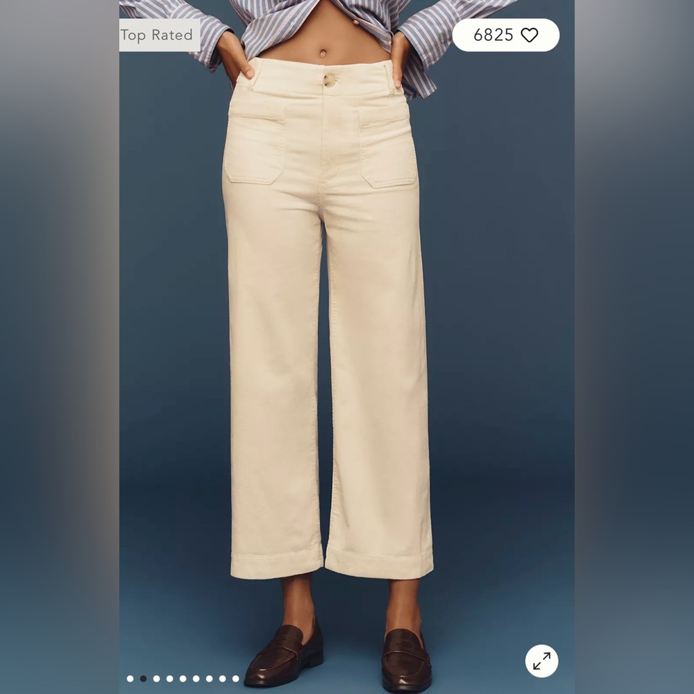Maeve/Anthropologie The Colette Cropped Wide Leg Corduroy Pants in Cream 33. NWT